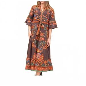 NEW ISLAPAYAL cape midi dress in woodland brown